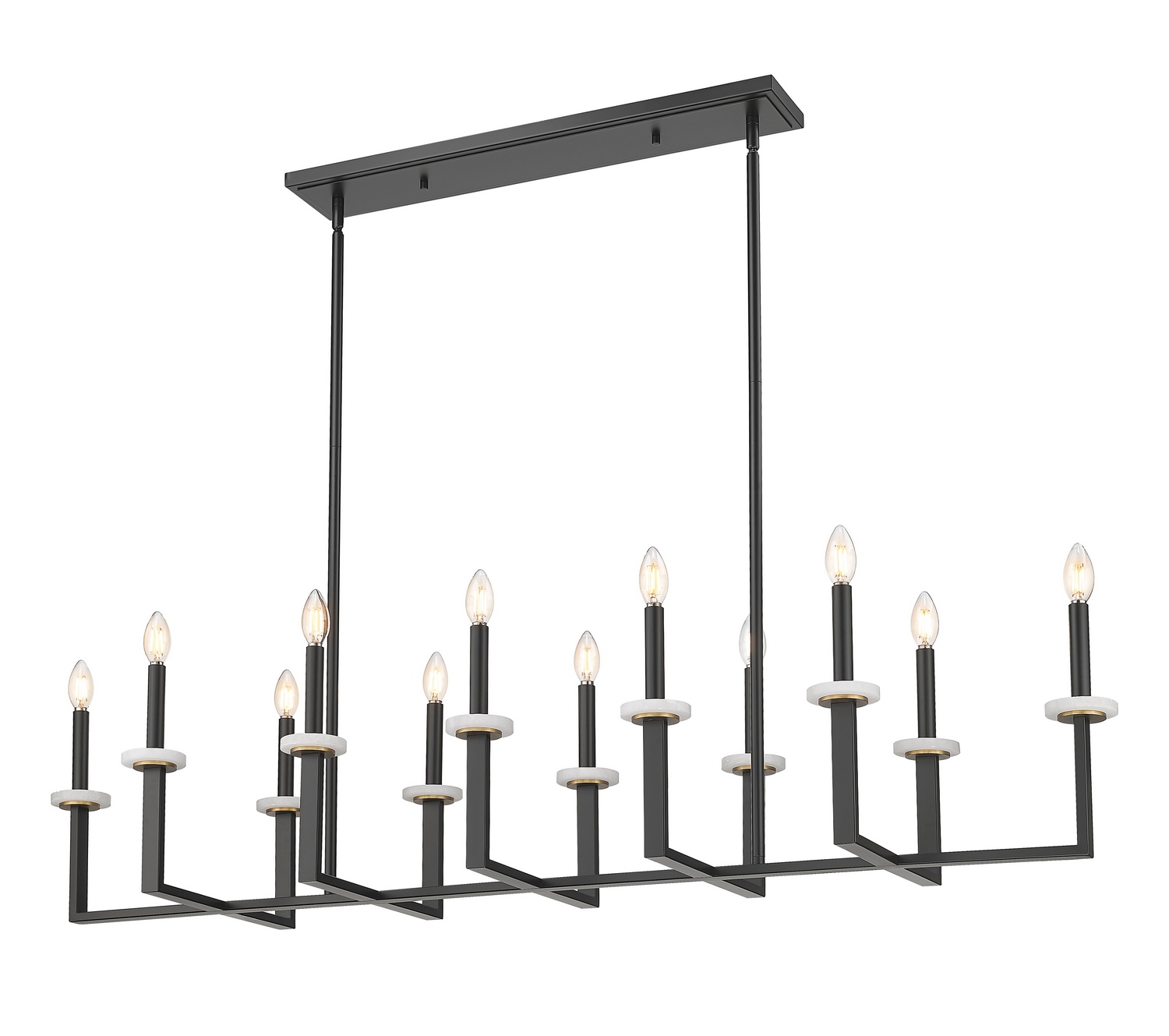 12 Light Linear Chandelier by Z-Lite - Gaultier Collection, Matte Black + Modern Gold Finish - 6100-12L-MB