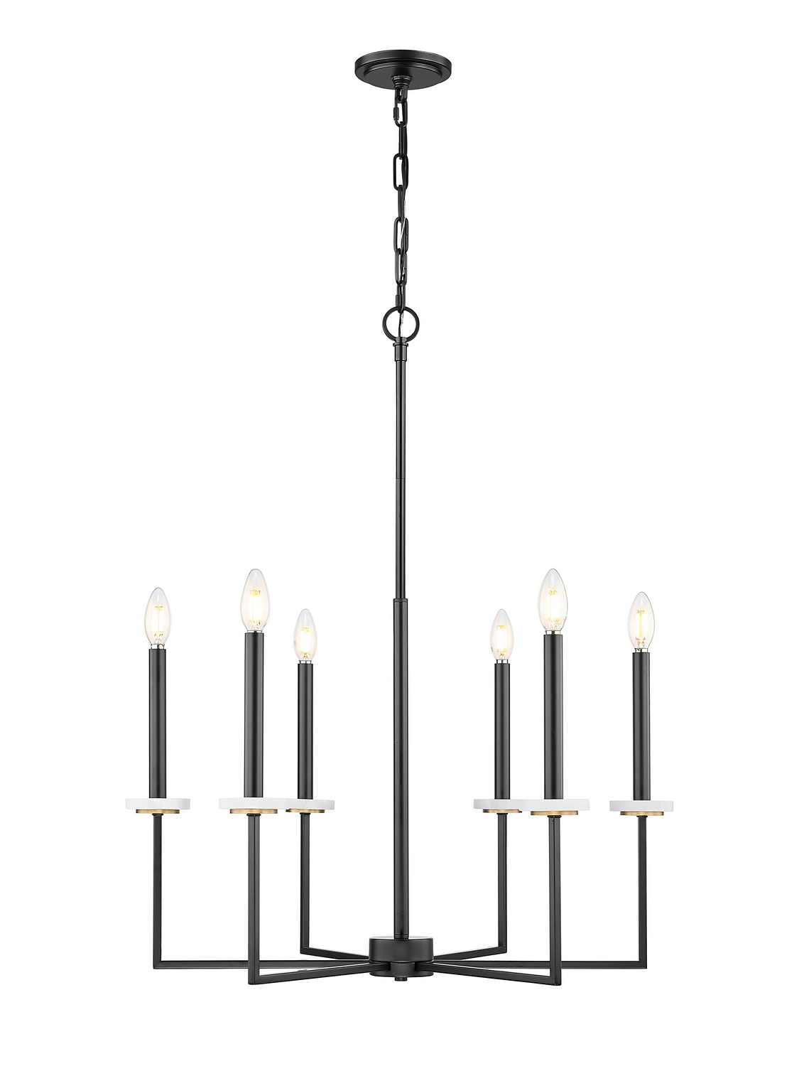 Six Light Chandelier by Z-Lite - Gaultier Collection, Matte Black + Modern Gold Finish - 6100-6MB