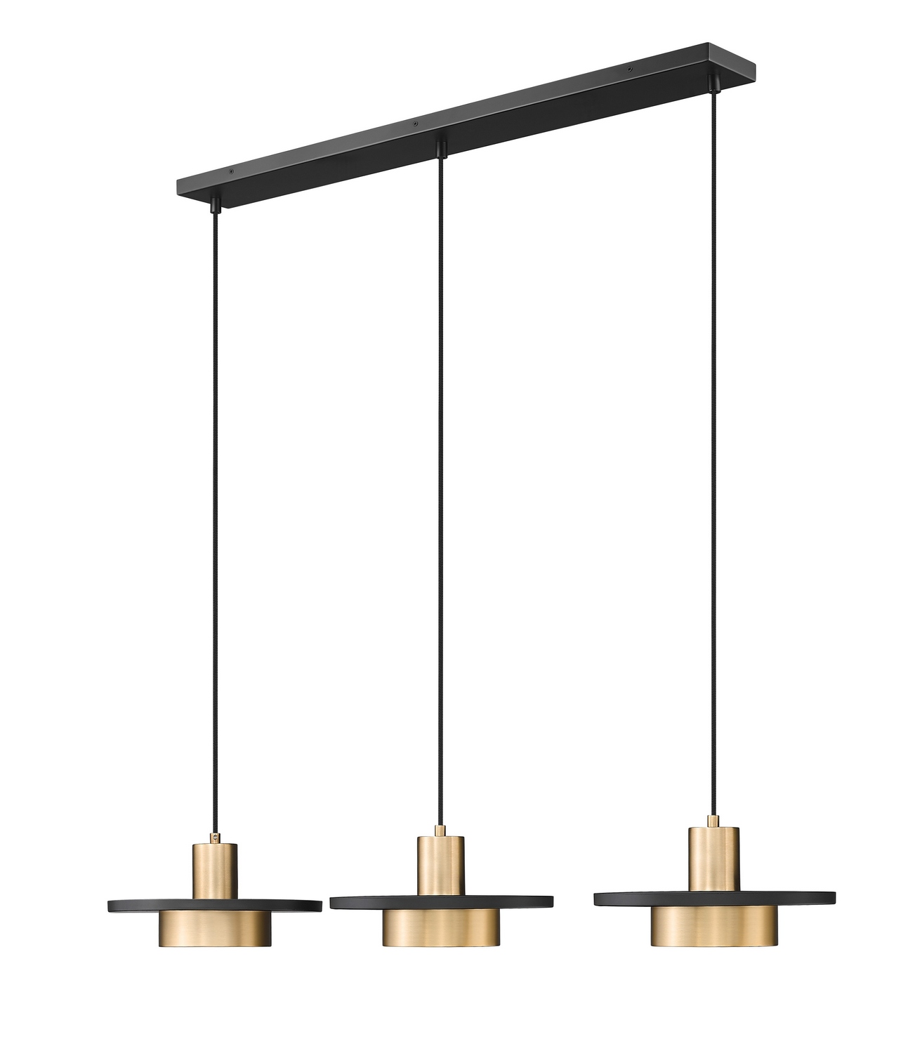 LED Linear Chandelier by Z-Lite - Ludo Collection, Matte Black + Modern Gold Finish - 829P12-3L-MB-MGLD-LE