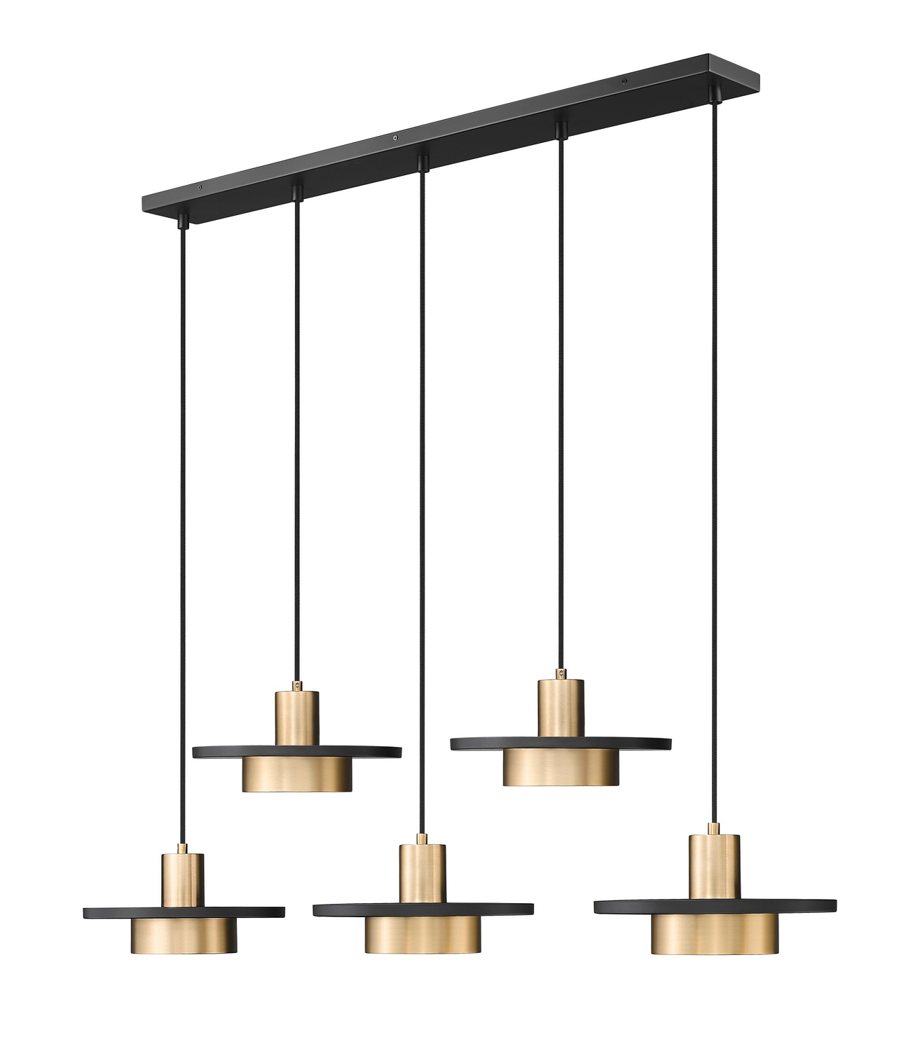 LED Linear Chandelier by Z-Lite - Ludo Collection, Matte Black + Modern Gold Finish - 829P12-5L-MB-MGLD-LE