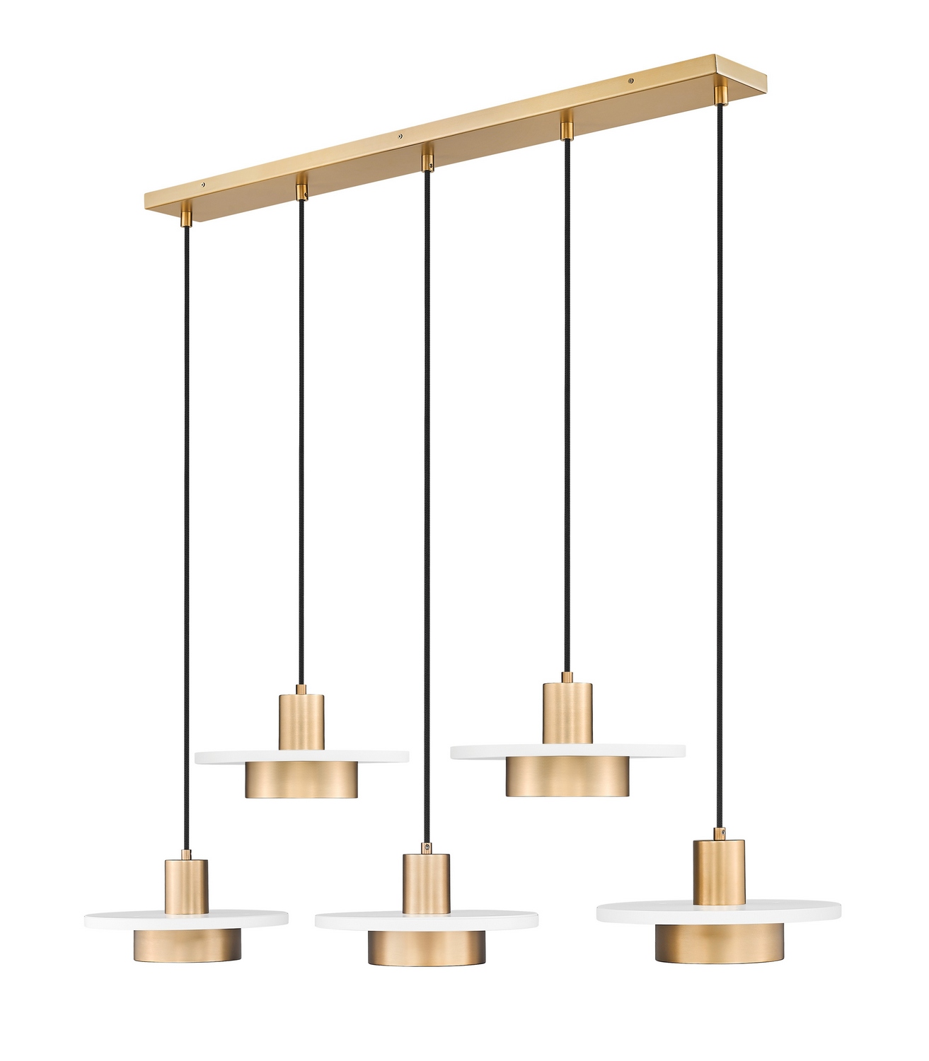 LED Linear Chandelier by Z-Lite - Ludo Collection, Matte White + Modern Gold Finish - 829P12-5L-MW-MGLD-LE