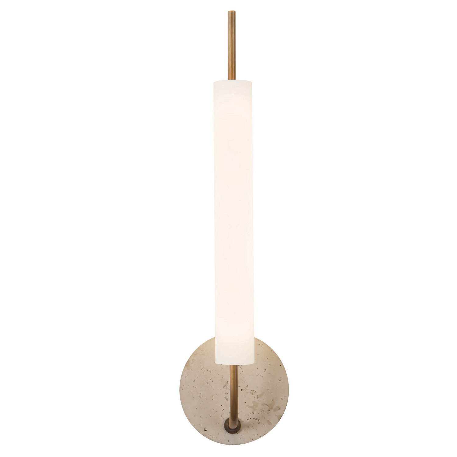 LED Wall Sconce by Kuzco Lighting - Wick Collection, Vintage Brass/Travertine Finish - WS48120-VB/TRV
