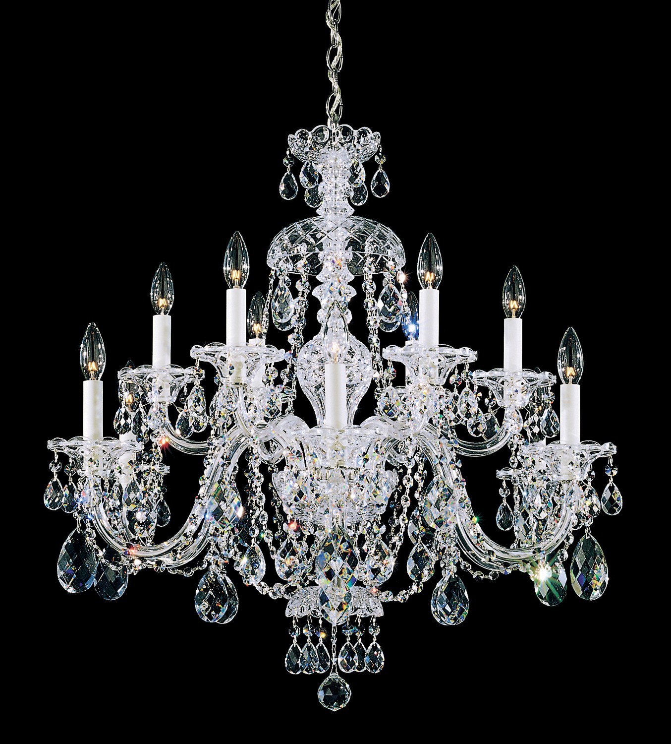 Schonbek 3601-40A Sterling 12 Light Silver Chandelier Ceiling Light in Spectra, Polished Silver