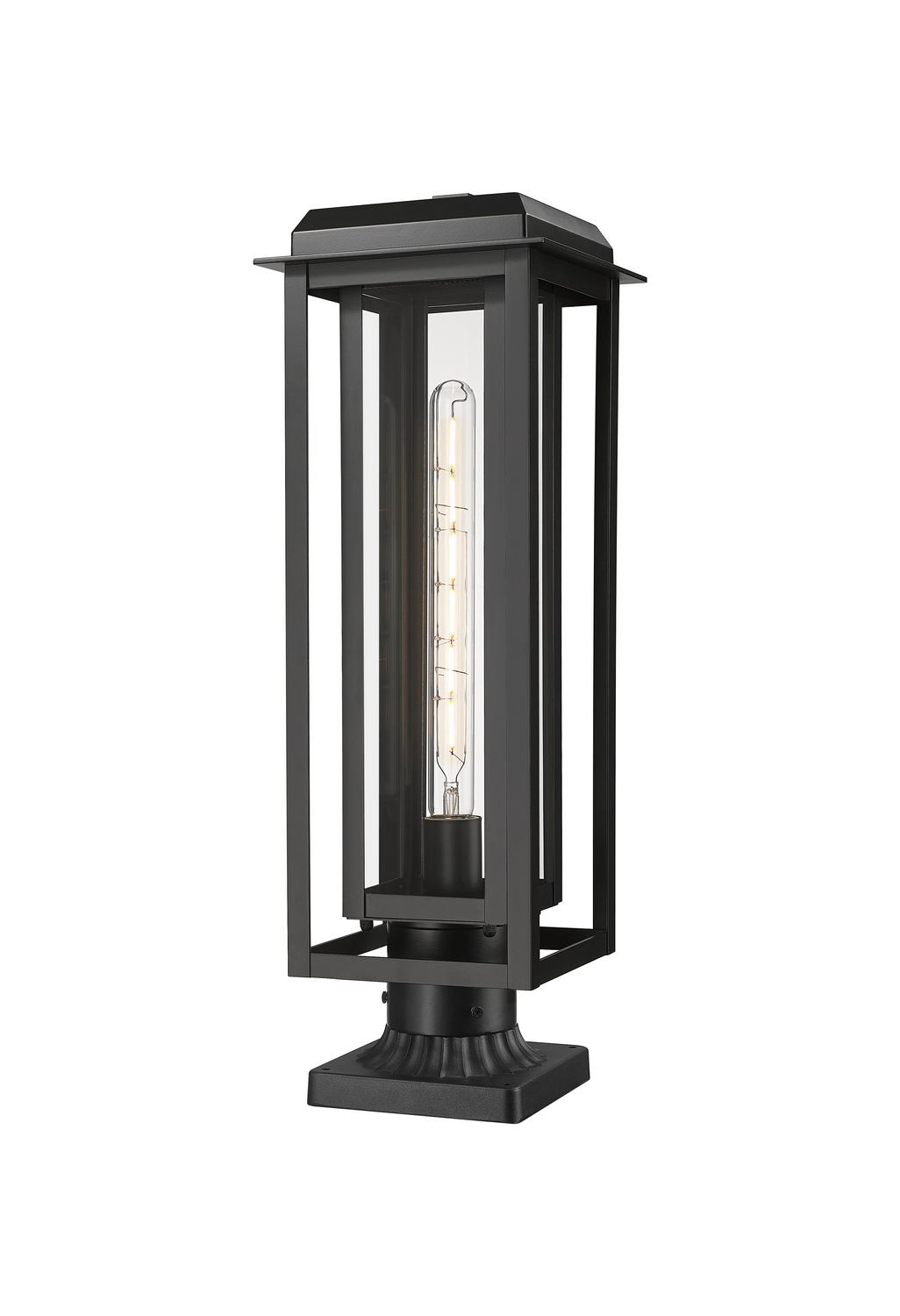 One Light Outdoor Post Lantern by Innovations - Mansfield Collection, Matte Black Finish - 9951-1PLT-BK-20-CG-BK-CL