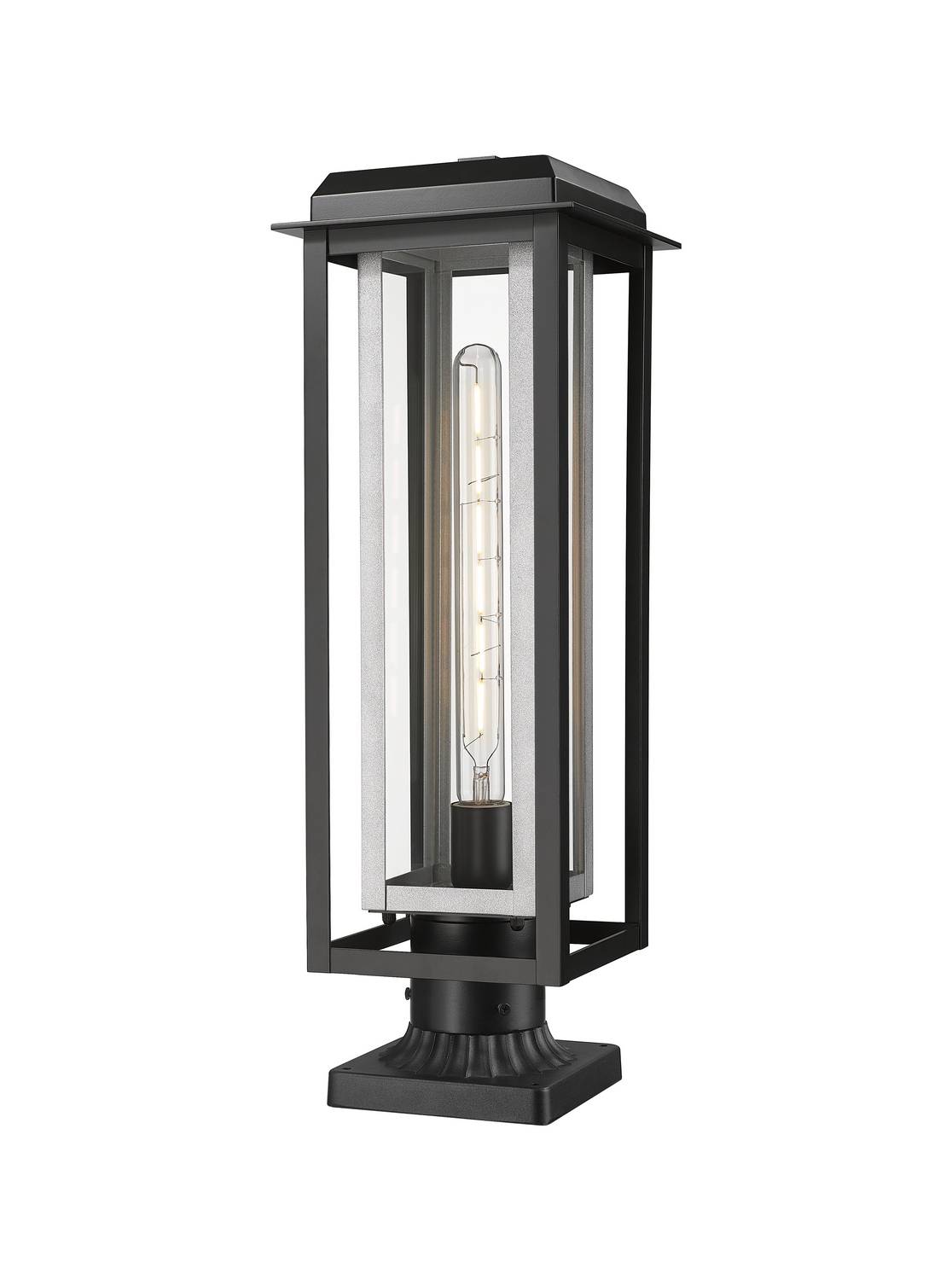 One Light Outdoor Post Lantern by Innovations - Mansfield Collection, Matte Black Finish - 9951-1PLT-BK-20-CG-SV-CL