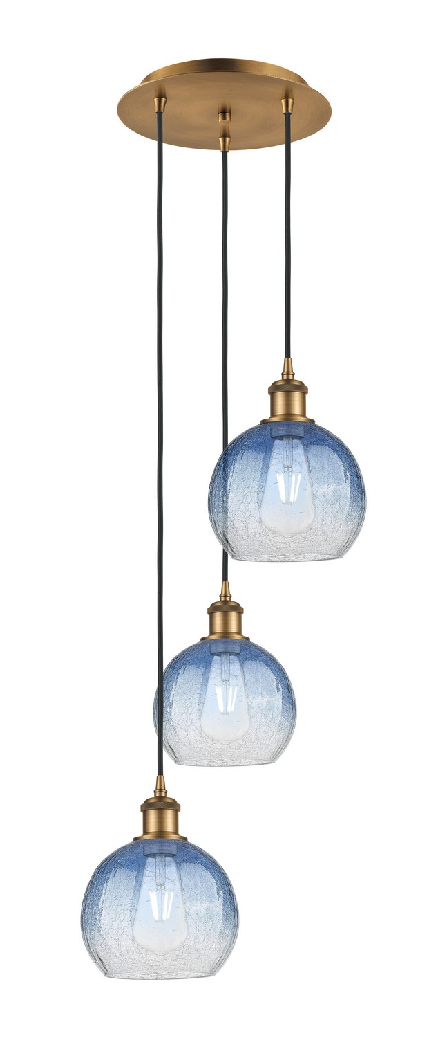 Three Light Pendant by Innovations - Ballston Collection, Brushed Brass Finish - 113B-3P-BB-G483-8SB