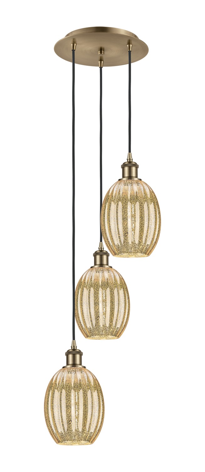 Three Light Pendant by Innovations - Ballston Collection, Antique Brass Finish - 113B-3P-AB-G459-6ME