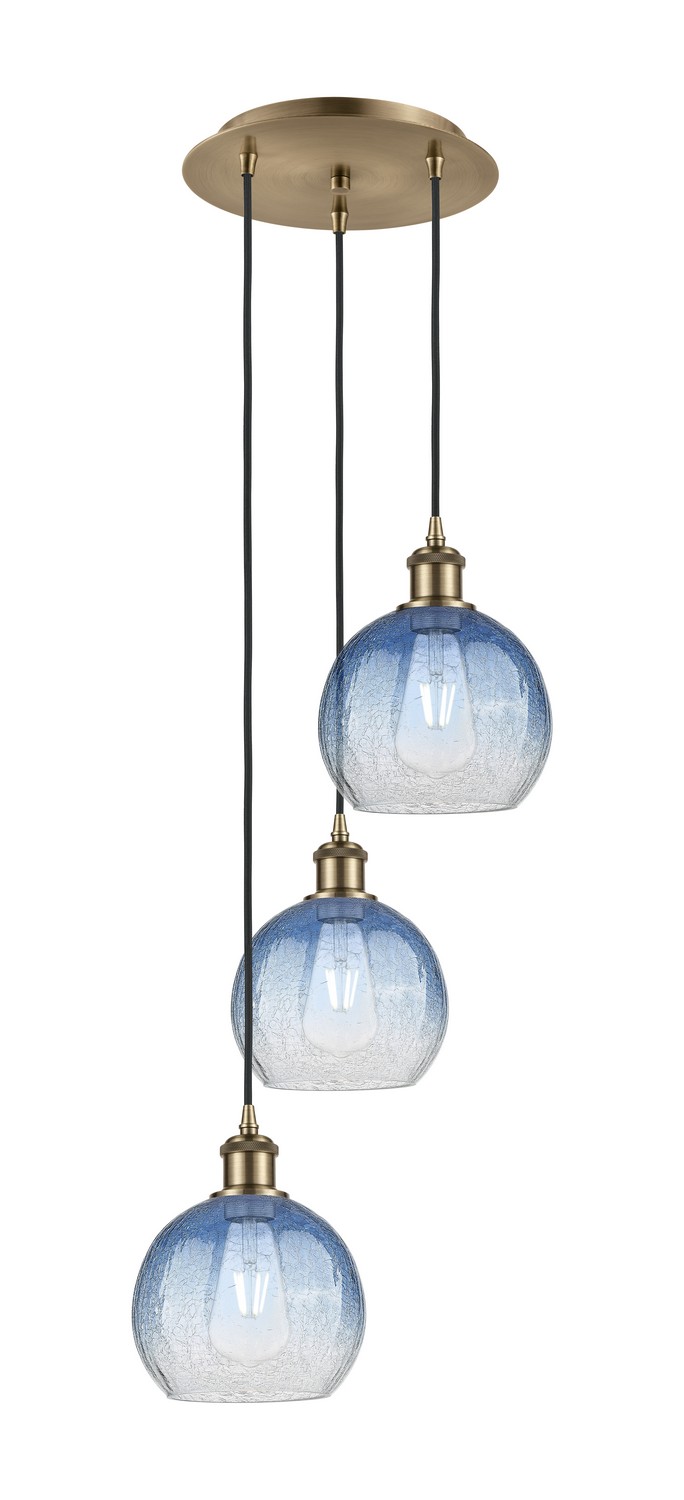Three Light Pendant by Innovations - Ballston Collection, Antique Brass Finish - 113B-3P-AB-G483-8SB