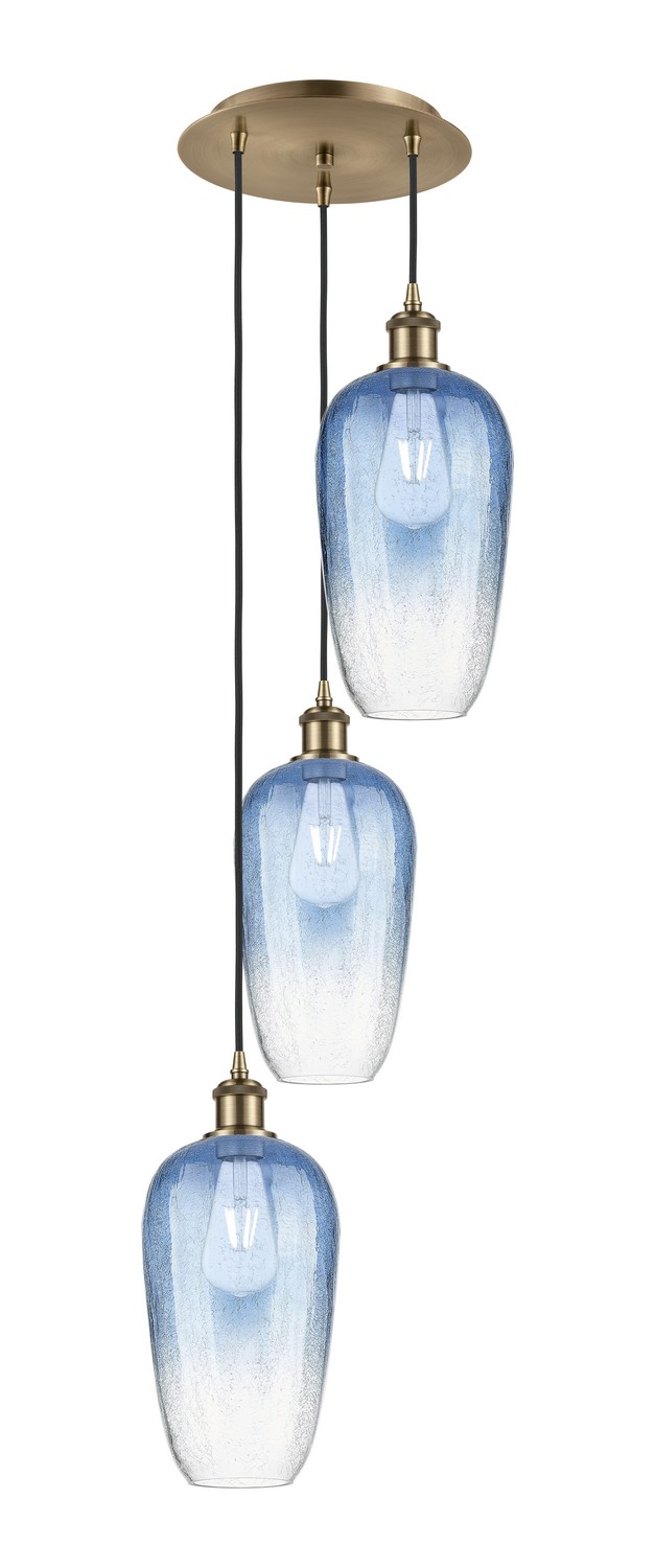 Three Light Pendant by Innovations - Ballston Collection, Antique Brass Finish - 113B-3P-AB-G484-7SB