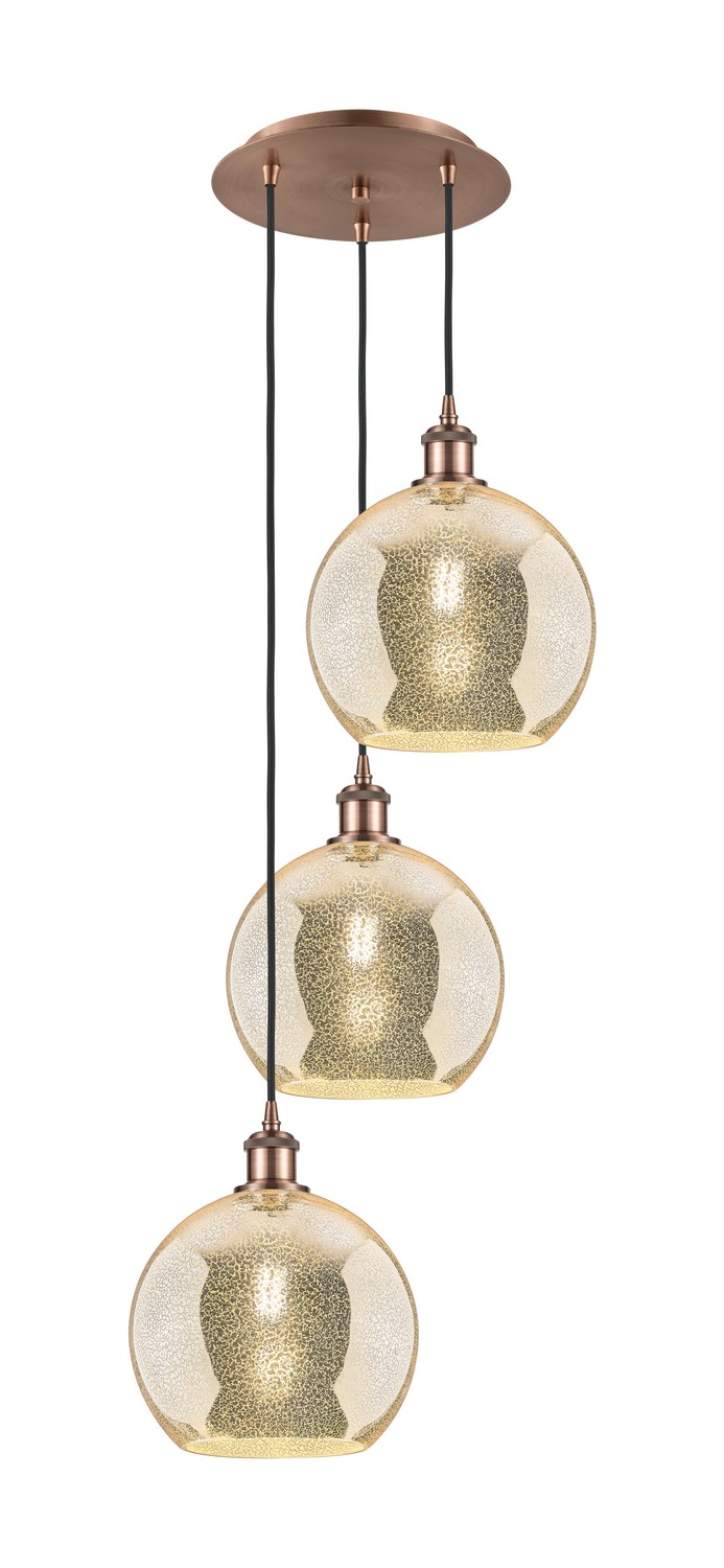 Three Light Pendant by Innovations - Ballston Collection, Antique Copper Finish - 113B-3P-AC-G128-10