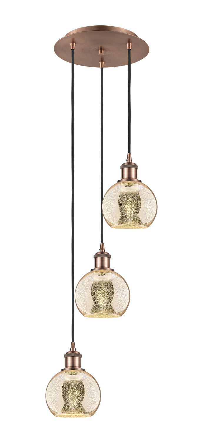 Three Light Pendant by Innovations - Ballston Collection, Antique Copper Finish - 113B-3P-AC-G128-6