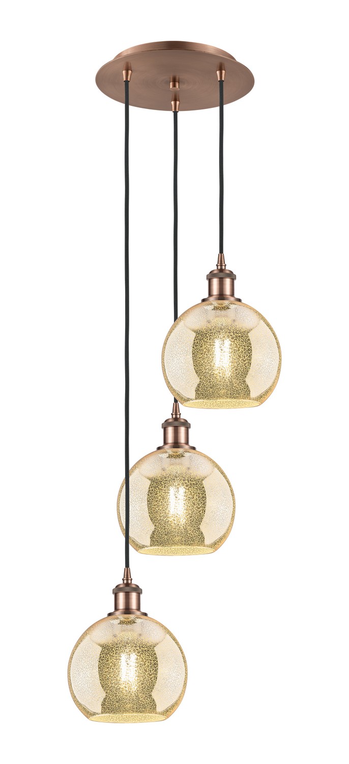 Three Light Pendant by Innovations - Ballston Collection, Antique Copper Finish - 113B-3P-AC-G128-8