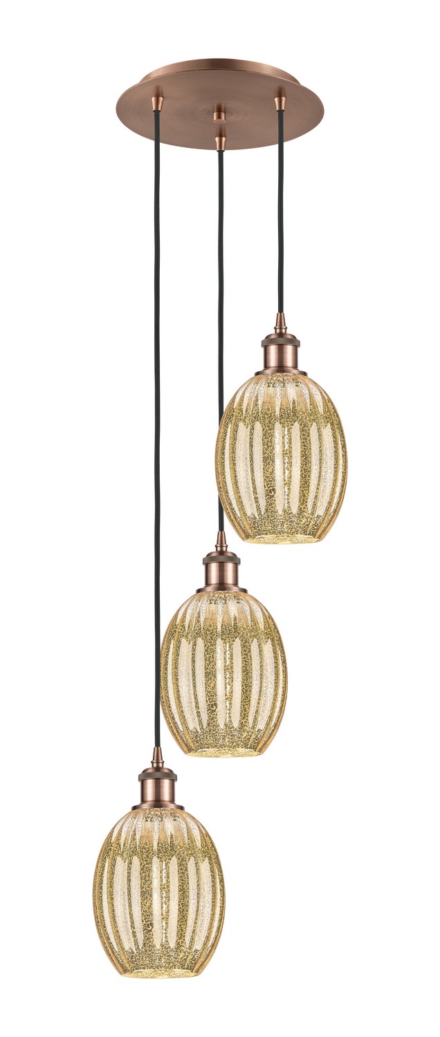 Three Light Pendant by Innovations - Ballston Collection, Antique Copper Finish - 113B-3P-AC-G459-6ME