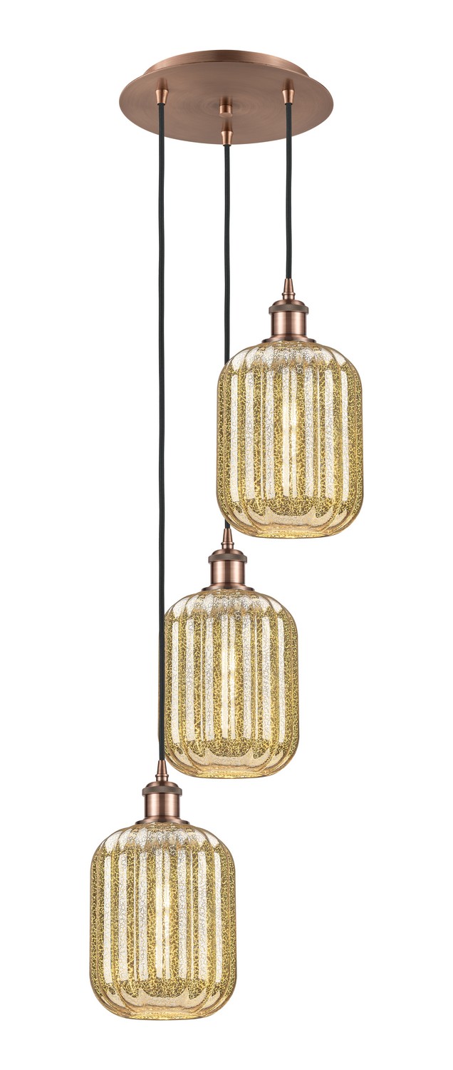 Three Light Pendant by Innovations - Ballston Collection, Antique Copper Finish - 113B-3P-AC-G460-7ME