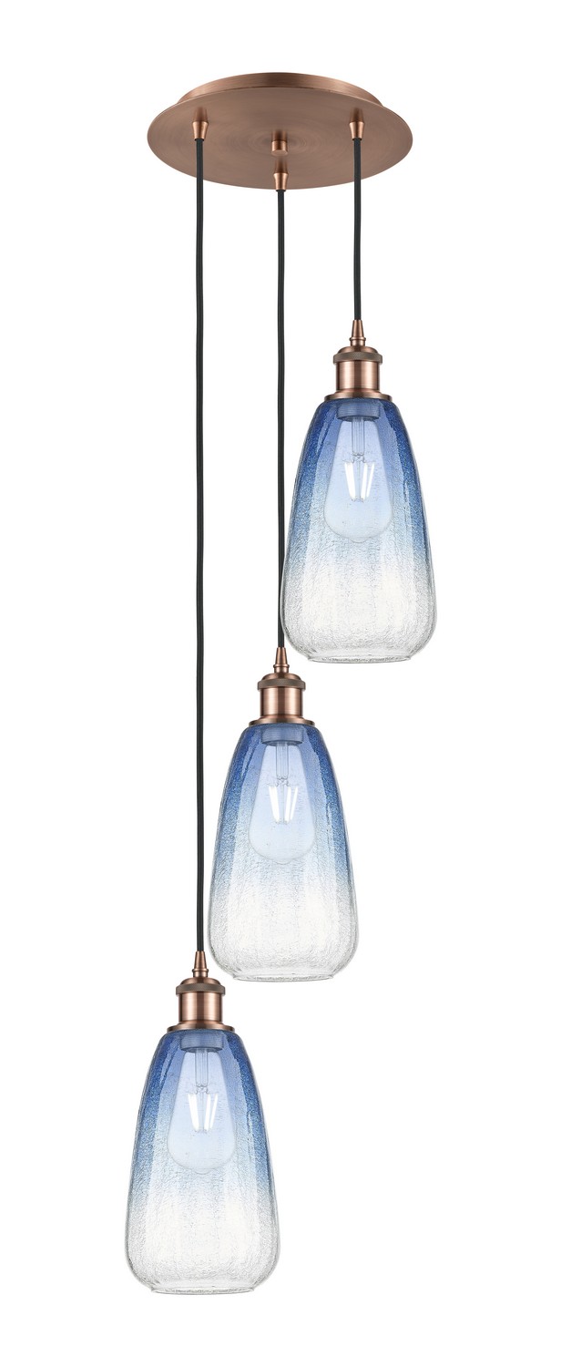 Three Light Pendant by Innovations - Ballston Collection, Antique Copper Finish - 113B-3P-AC-G480-6SB