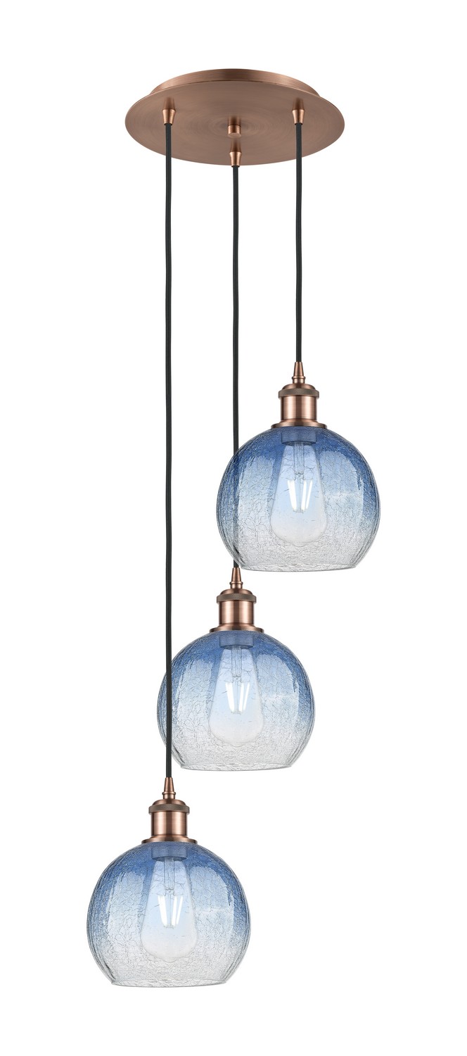 Three Light Pendant by Innovations - Ballston Collection, Antique Copper Finish - 113B-3P-AC-G483-8SB