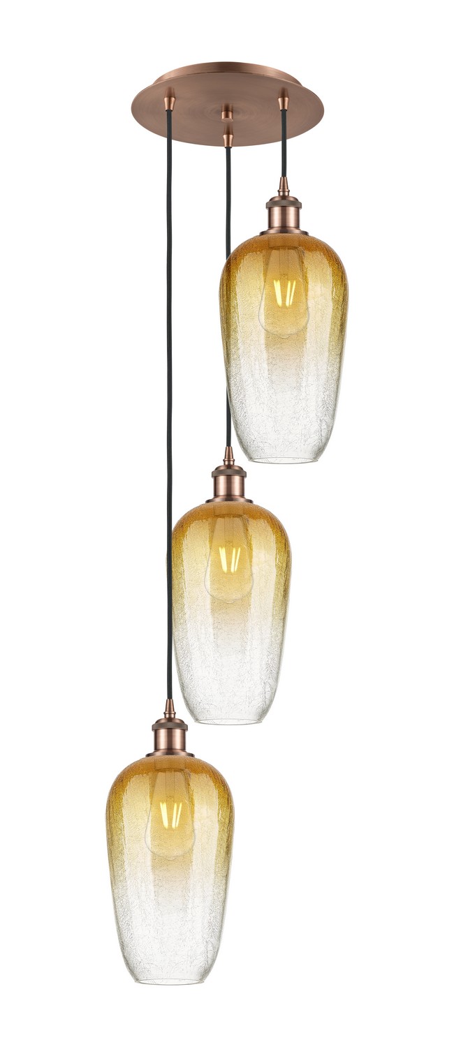 Three Light Pendant by Innovations - Ballston Collection, Antique Copper Finish - 113B-3P-AC-G484-7AM