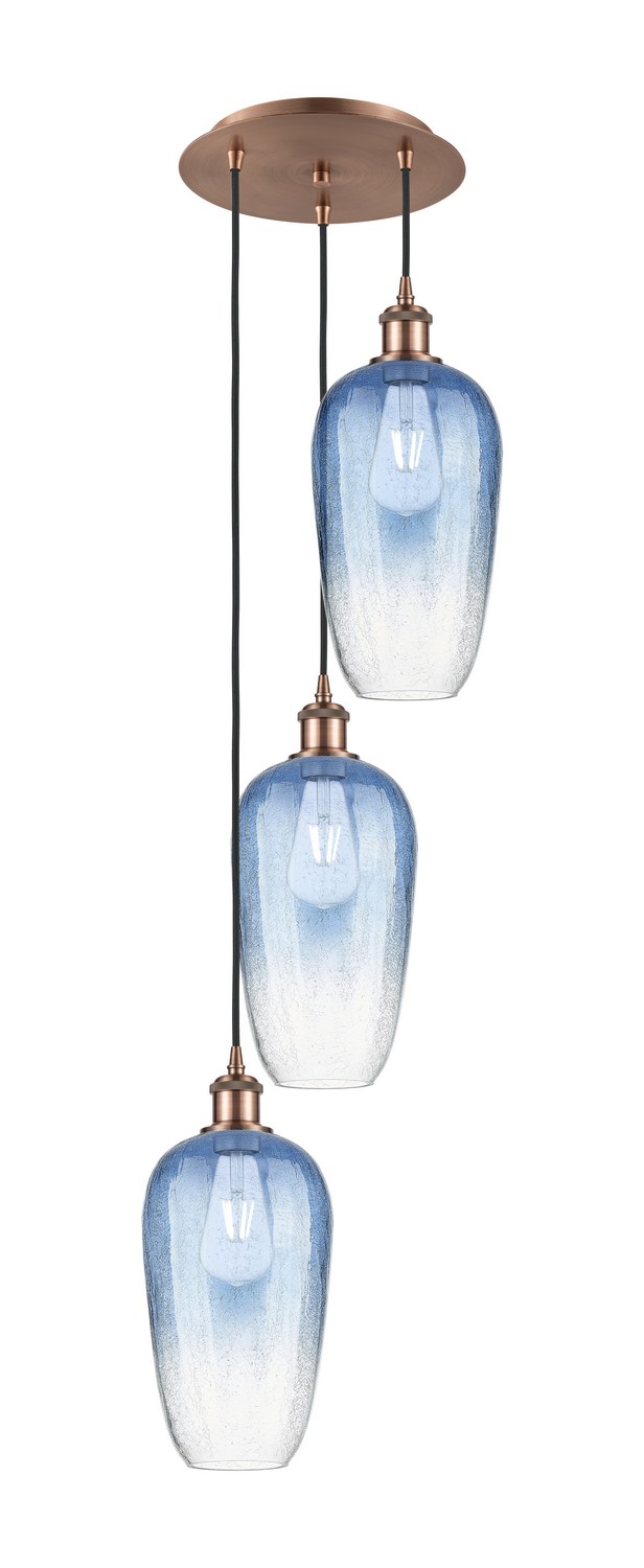 Three Light Pendant by Innovations - Ballston Collection, Antique Copper Finish - 113B-3P-AC-G484-7SB