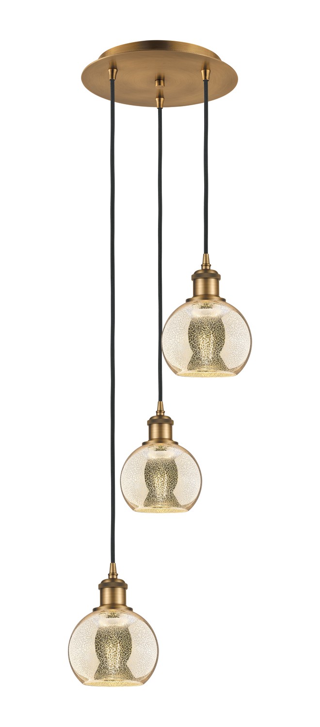 Three Light Pendant by Innovations - Ballston Collection, Brushed Brass Finish - 113B-3P-BB-G128-6