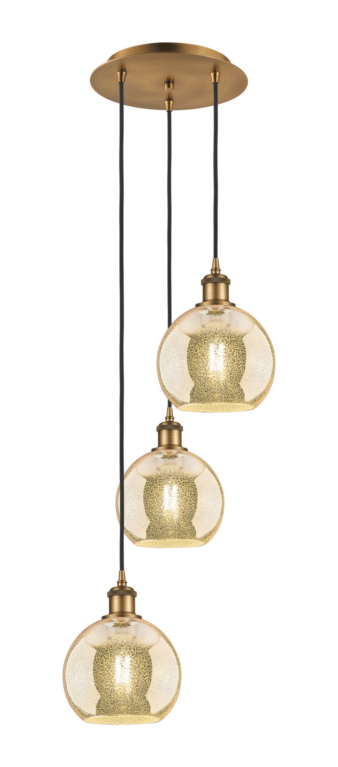 Three Light Pendant by Innovations - Ballston Collection, Brushed Brass Finish - 113B-3P-BB-G128-8