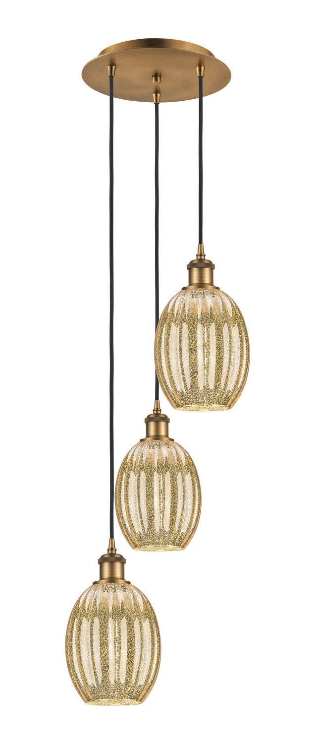 Three Light Pendant by Innovations - Ballston Collection, Brushed Brass Finish - 113B-3P-BB-G459-6ME
