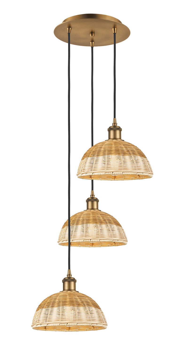Three Light Pendant by Innovations - Ballston Collection, Brushed Brass Finish - 113B-3P-BB-NBD2-9-NAT