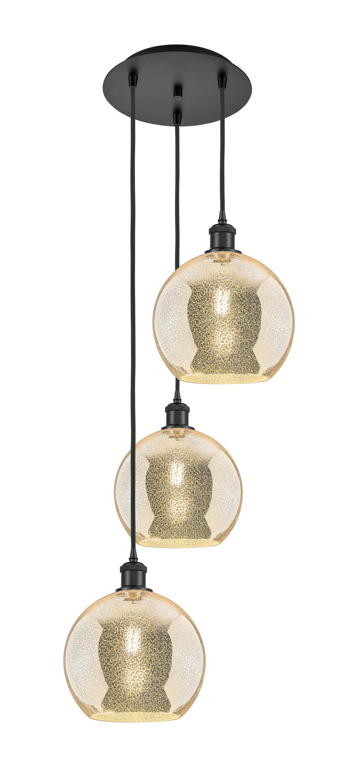 Three Light Pendant by Innovations - Ballston Collection, Matte Black Finish - 113B-3P-BK-G128-10
