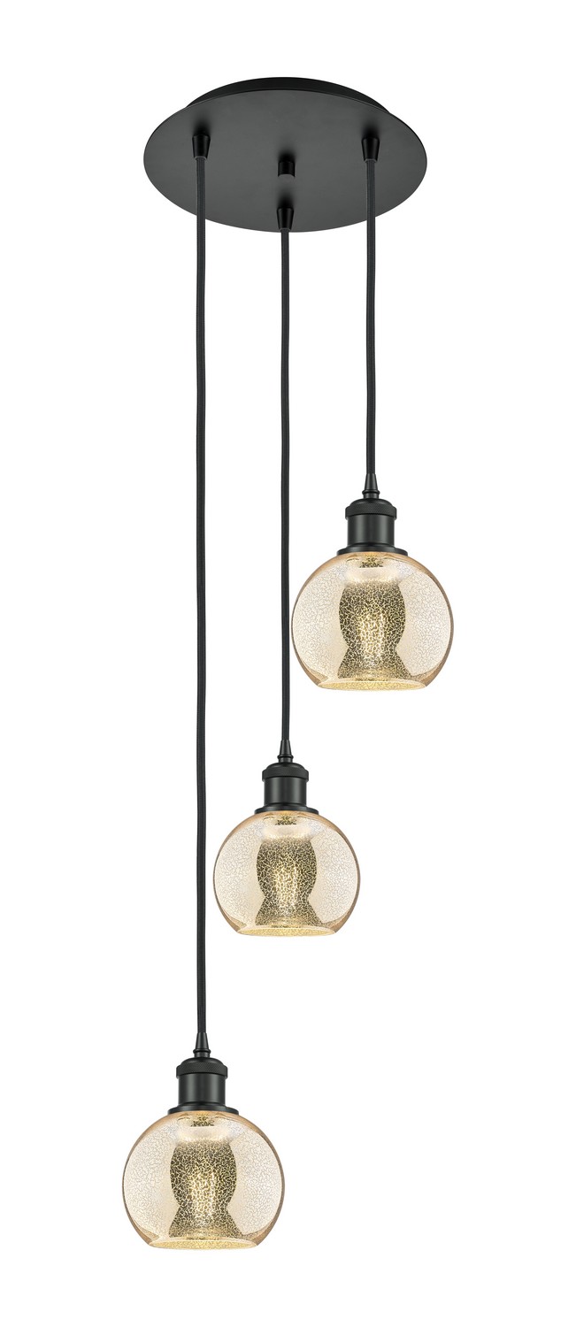 Three Light Pendant by Innovations - Ballston Collection, Matte Black Finish - 113B-3P-BK-G128-6
