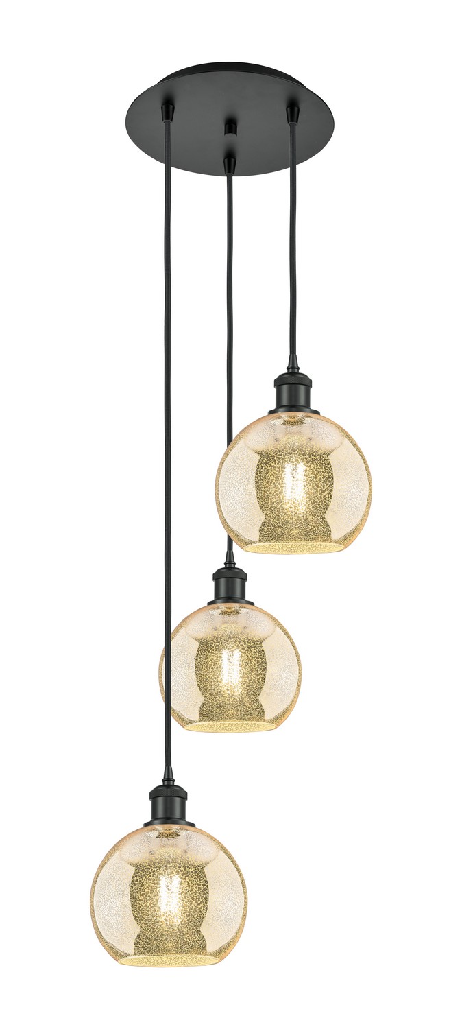 Three Light Pendant by Innovations - Ballston Collection, Matte Black Finish - 113B-3P-BK-G128-8