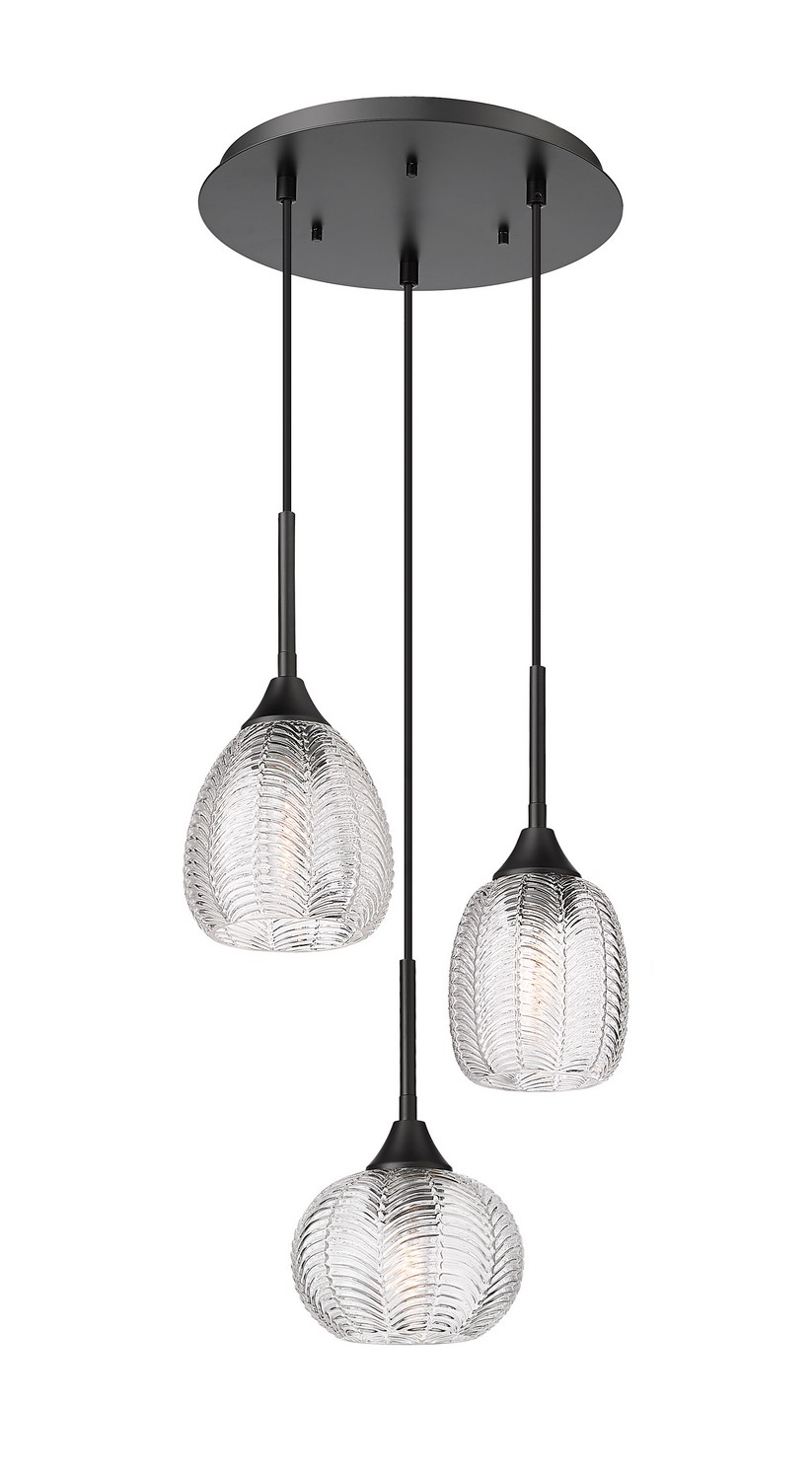 Three Light Pendant by Innovations - Berkshire Collection, Matte Black Finish - 113B-3P-BK-G323-MU