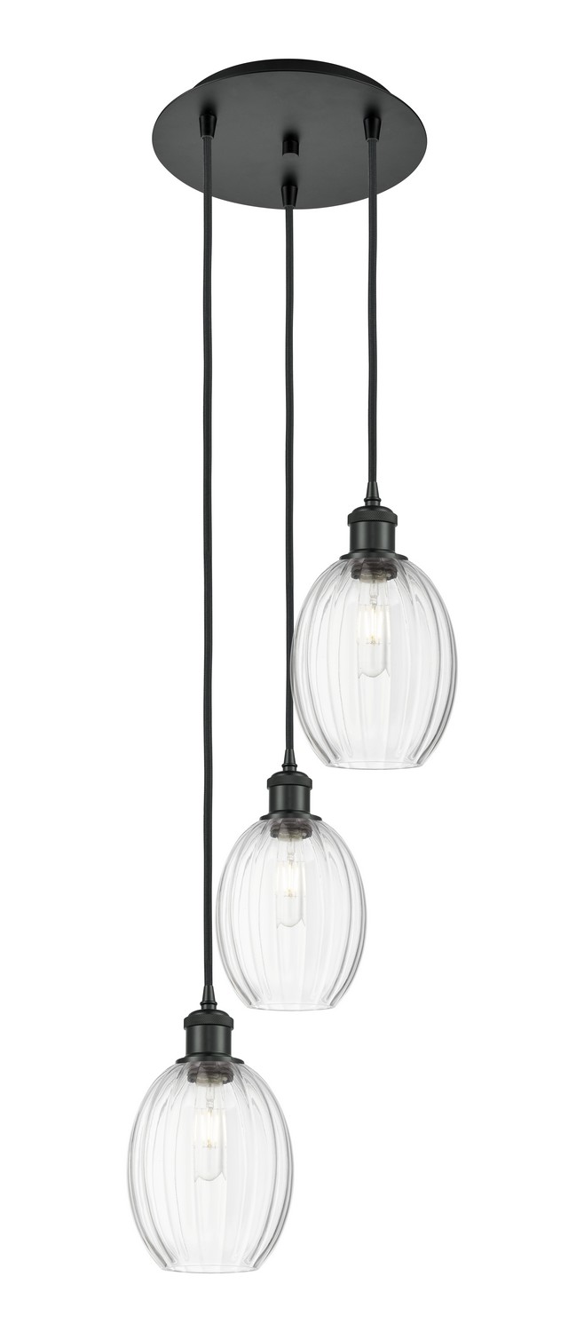 Three Light Pendant by Innovations - Ballston Collection, Matte Black Finish - 113B-3P-BK-G459-6CL