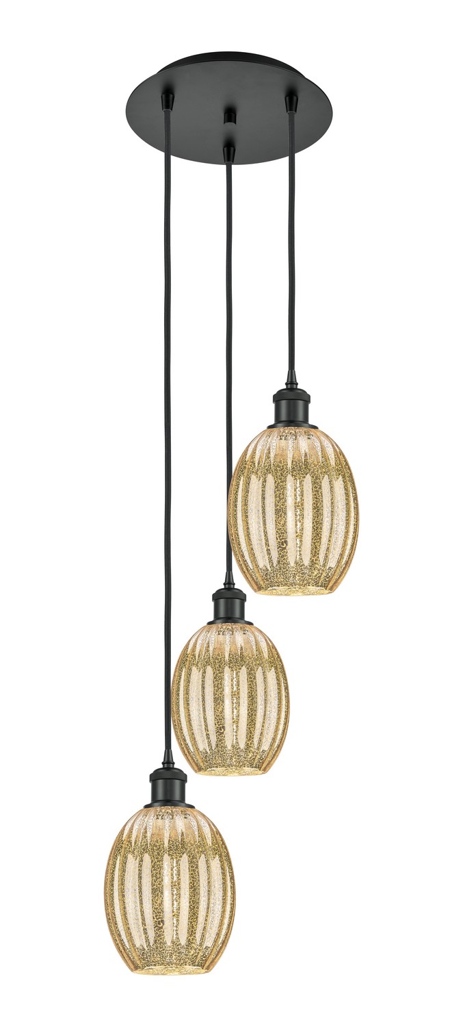 Three Light Pendant by Innovations - Ballston Collection, Matte Black Finish - 113B-3P-BK-G459-6ME