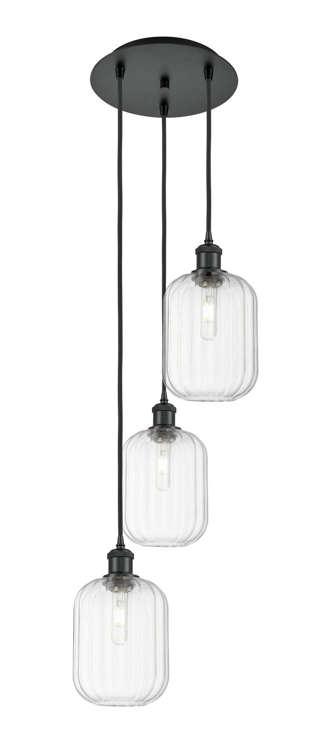 Three Light Pendant by Innovations - Ballston Collection, Matte Black Finish - 113B-3P-BK-G460-7CL