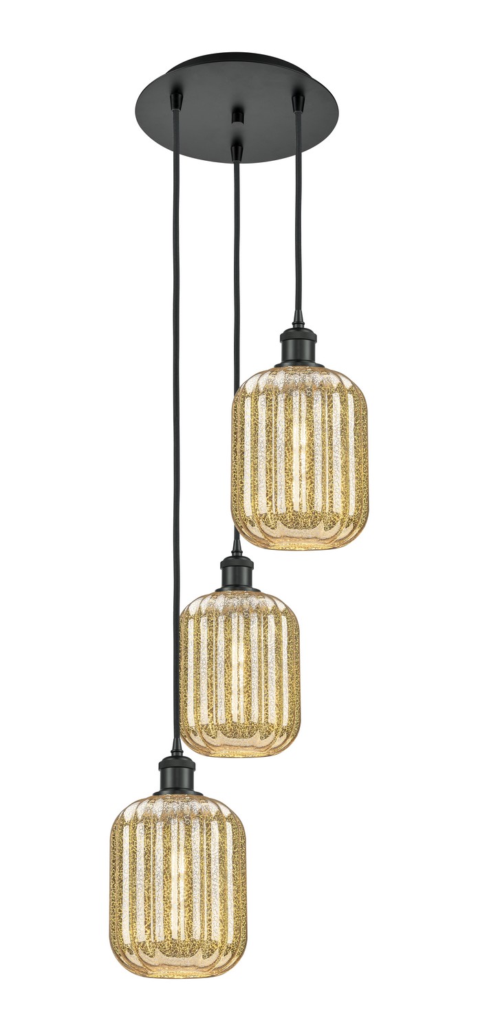 Three Light Pendant by Innovations - Ballston Collection, Matte Black Finish - 113B-3P-BK-G460-7ME