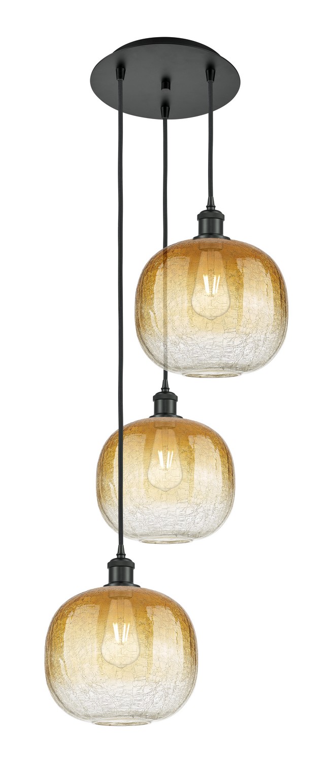 Three Light Pendant by Innovations - Ballston Collection, Matte Black Finish - 113B-3P-BK-G481-10AM