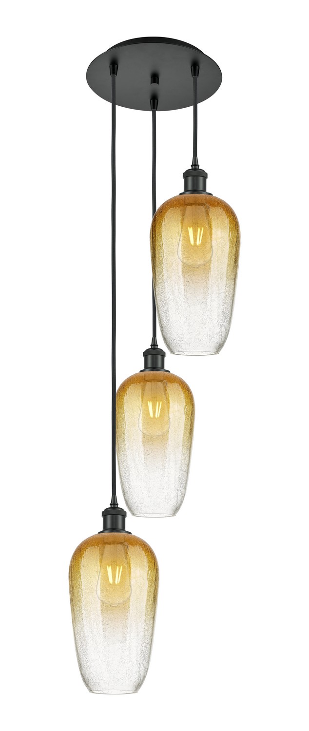Three Light Pendant by Innovations - Ballston Collection, Matte Black Finish - 113B-3P-BK-G484-7AM