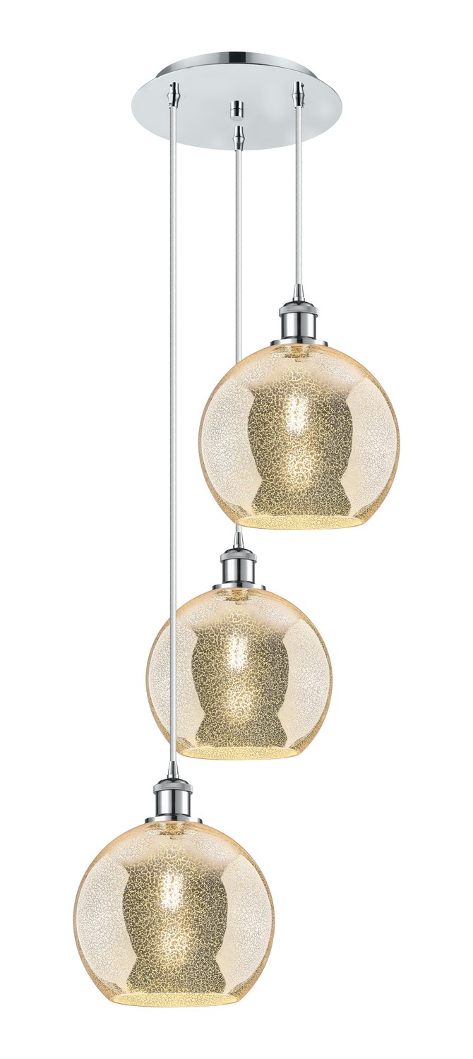 Three Light Pendant by Innovations - Ballston Collection, Polished Chrome Finish - 113B-3P-PC-G128-10