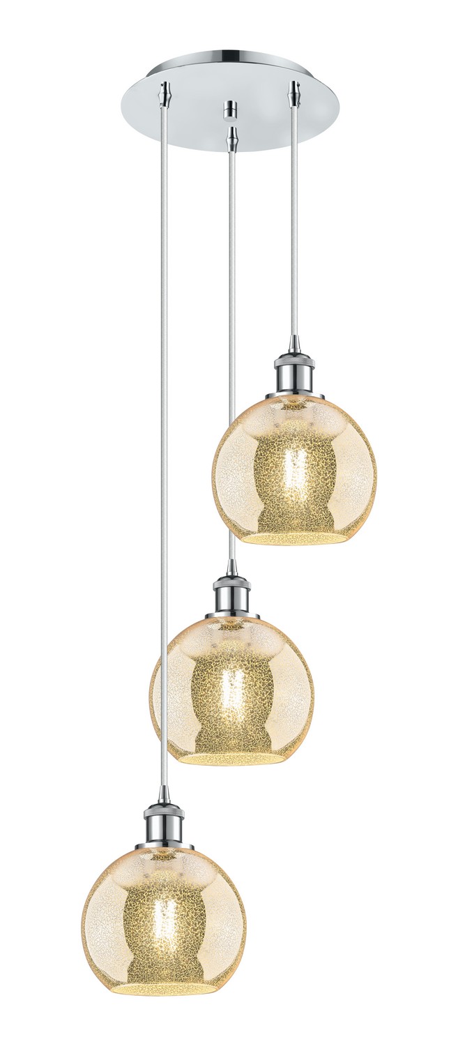 Three Light Pendant by Innovations - Ballston Collection, Polished Chrome Finish - 113B-3P-PC-G128-8