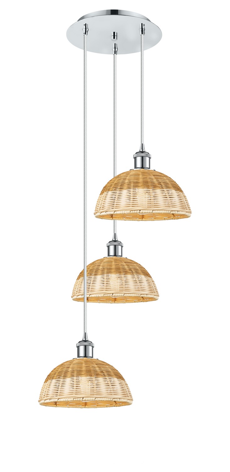 Three Light Pendant by Innovations - Ballston Collection, Polished Chrome Finish - 113B-3P-PC-NBD2-9-NAT