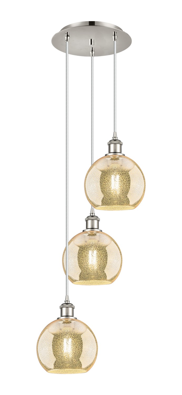 Three Light Pendant by Innovations - Ballston Collection, Polished Nickel Finish - 113B-3P-PN-G128-8
