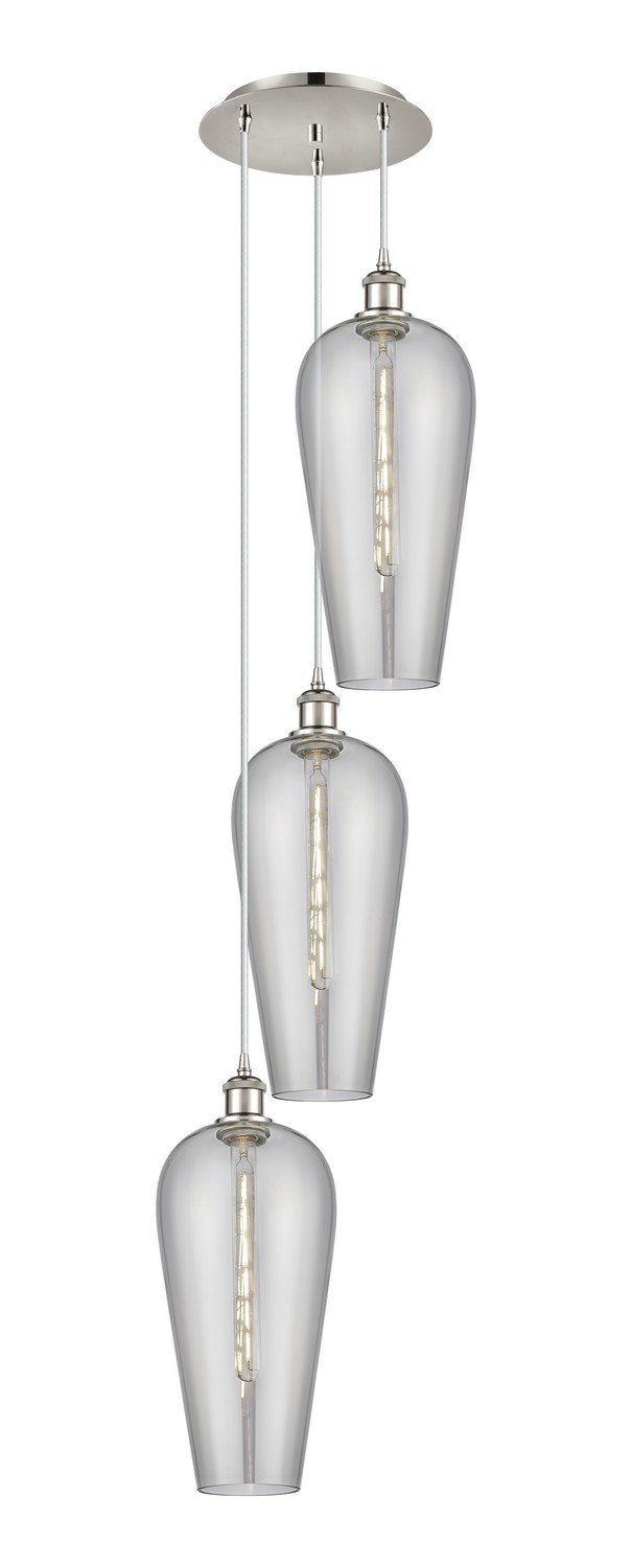 Three Light Pendant by Innovations - Ballston Collection, Polished Nickel Finish - 113B-3P-PN-G456-8SM