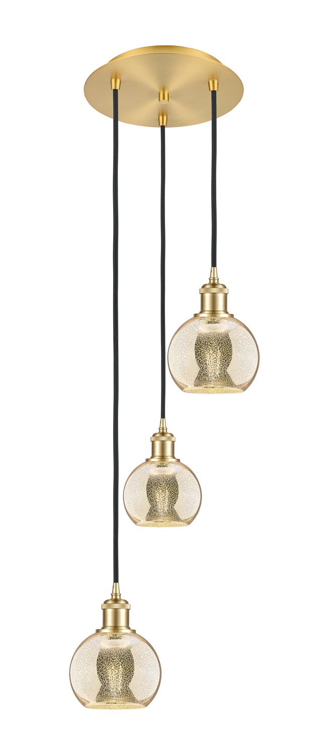 Three Light Pendant by Innovations - Ballston Collection, Satin Gold Finish - 113B-3P-SG-G128-6