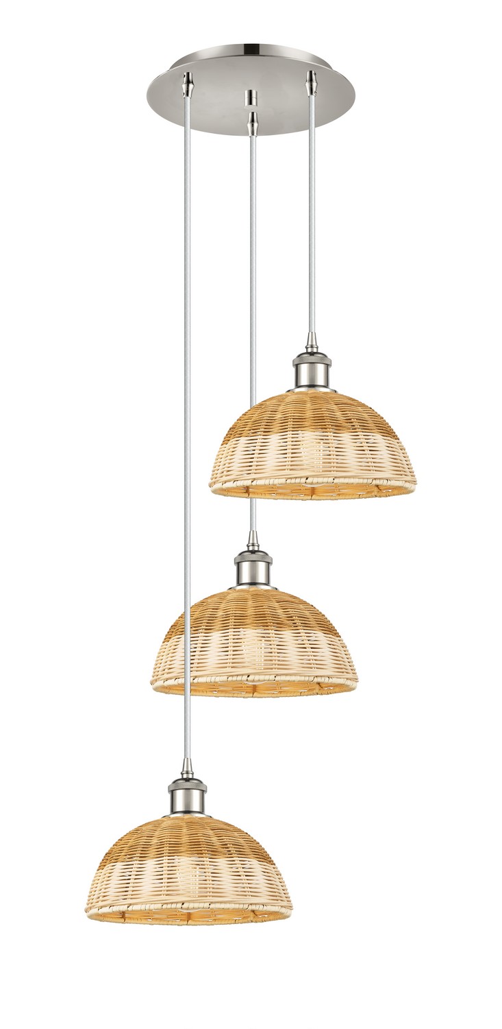 Three Light Pendant by Innovations - Ballston Collection, Polished Nickel Finish - 113B-3P-PN-NBD2-9-NAT
