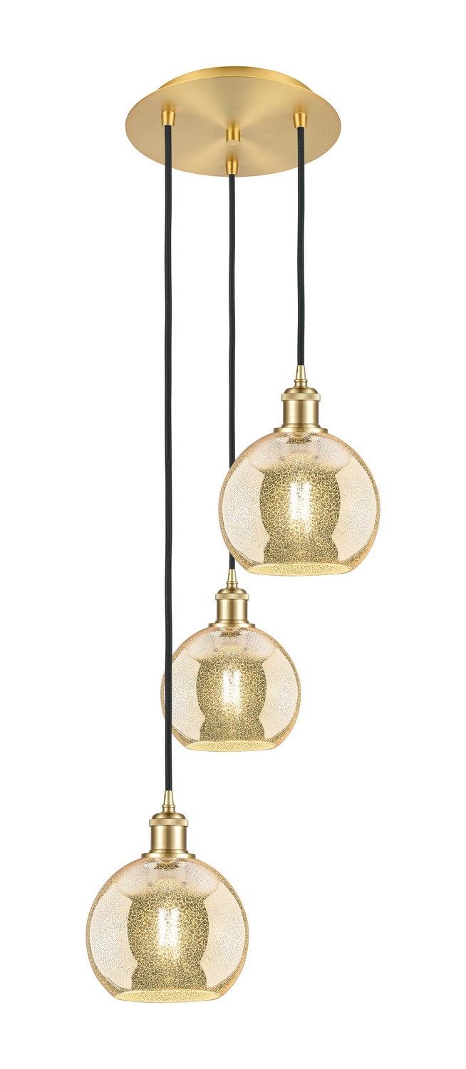 Three Light Pendant by Innovations - Ballston Collection, Satin Gold Finish - 113B-3P-SG-G128-8