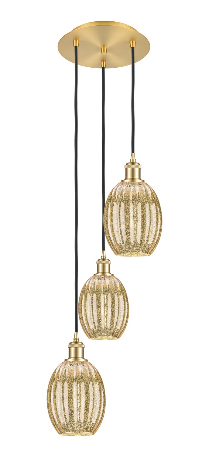 Three Light Pendant by Innovations - Ballston Collection, Satin Gold Finish - 113B-3P-SG-G459-6ME
