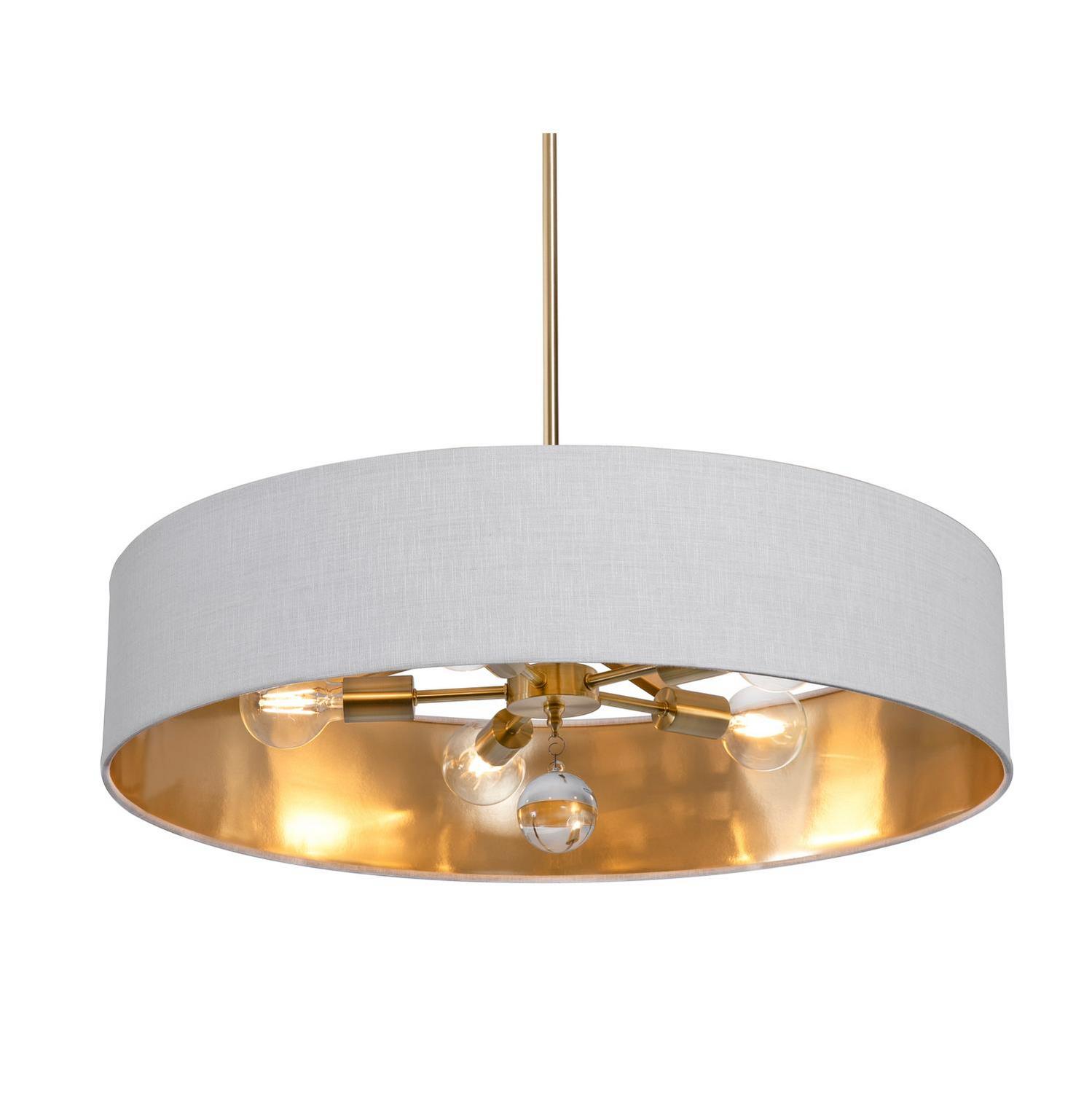 Five Light Pendant by AFX Lighting - Celine Collection, Satin Brass Finish - CLNP30MBSB-WHGD