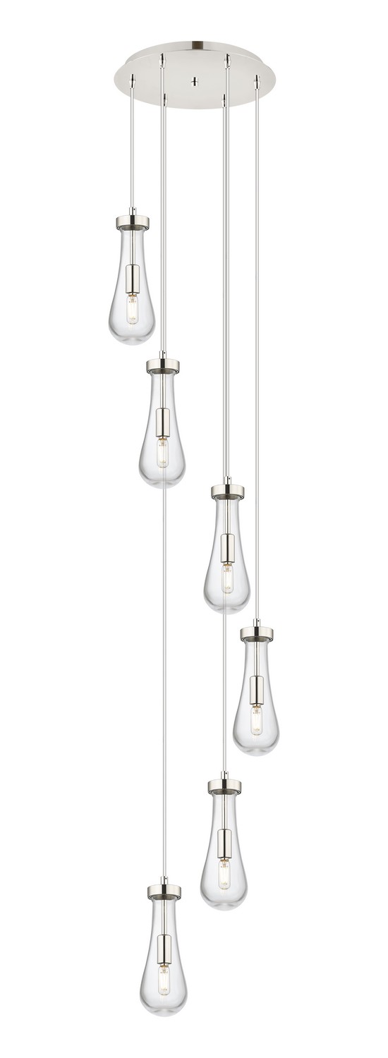 Six Light Pendant by Innovations - Downtown Urban Collection, Polished Nickel Finish - 116-451-1P-PN-G451-4CL