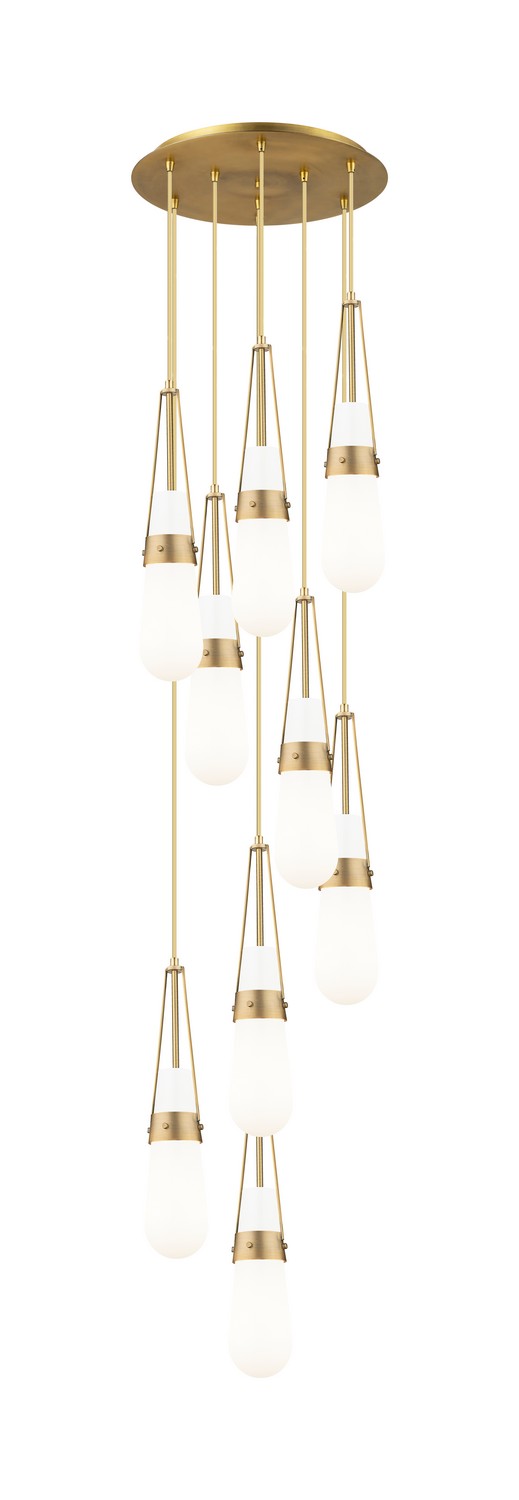 Nine Light Pendant by Innovations - Downtown Urban Collection, Brushed Brass Finish - 119-452-1P-BB-G452-4GWH