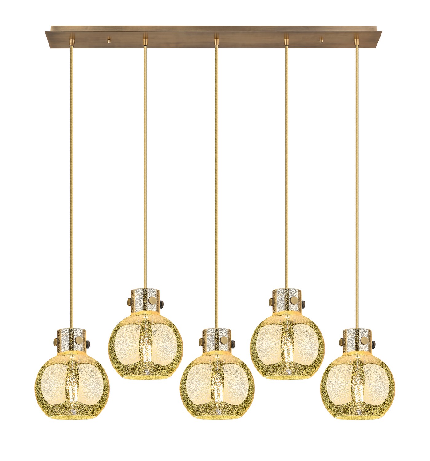Five Light Linear Pendant by Innovations - Newton Collection, Brushed Brass Finish - 125-410-1PS-BB-G410-8ME