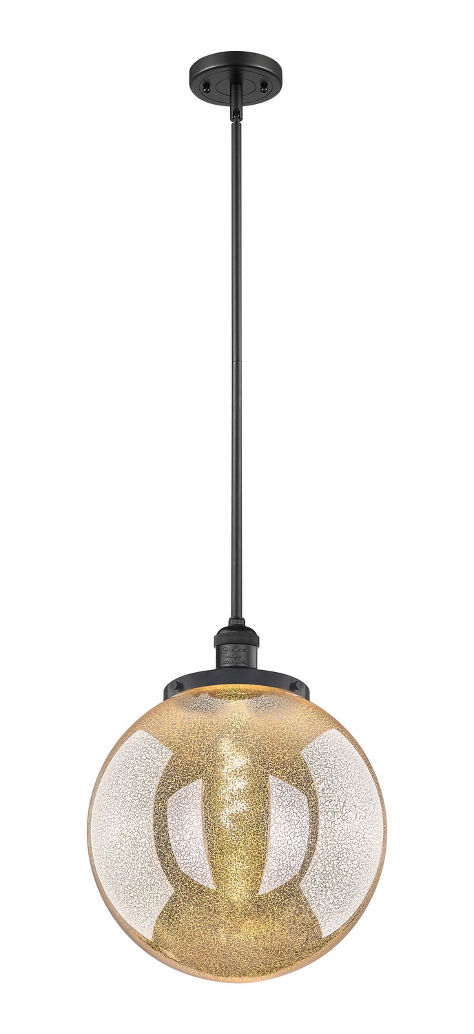 One Light Pendant by Innovations - Franklin Restoration Collection, Matte Black Finish - 201S-BK-G208-14